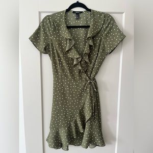 Forever 21 Green Polka Dot Wrap Mini Dress